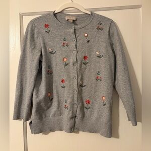 Gray Cardigan Sweater with floral embroidery Loft Outlet size small